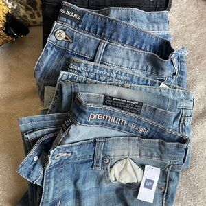 Bundle denim, 4 pieces , 1 pair of jeans, shorts, skirt and overall